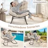 A collage showing a woman relaxing in a beige rocking chair indoors, by a swimming pool, and on a terrace. Anteprima dell’immagine prodotto