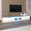 Meuble TV 180 X 30 X 35 Cm, Brillant, Blanc Et Bois Voir les images du produit 2