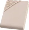 A folded beige jersey fitted sheet is shown against a white background. Produktbild-Vorschau