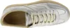 A top-down view of a silver sneaker with cream laces and accents. Produktbild-Vorschau