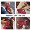 Collage of four images showing a red phone case with a ring stand in different usage scenarios. Produktbild-Vorschau