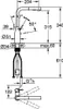 A technical drawing of a faucet with dimensions and angles indicated. Produktbild-Vorschau
