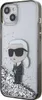 A transparent iPhone case with glitter and a Karl Lagerfeld Ikonik figure inside. Produktbild-Vorschau