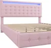 A pink upholstered bed frame with a tufted headboard and LED lighting. Produktbild-Vorschau