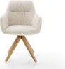 A beige corduroy armchair with a wooden base is shown against a white background. Produktbild-Vorschau