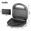A sandwich maker and its removable plate are shown with dimensions indicated. Anteprima dell’immagine prodotto