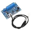 A blue circuit board with a temperature sensor attached by wires, set against a white background. Voir les images du produit