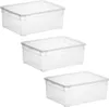 Three clear plastic storage boxes are stacked vertically against a white background. Produktbild-Vorschau