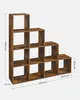 A vintage-brown, multi-level cube shelf unit with dimensions indicated by measurement lines and numbers. Produktbild-Vorschau