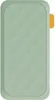 A top-down view of a sage green power bank with a textured surface and an orange tab on the right side. Voir les images du produit