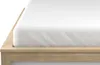 A close-up view of a white fitted sheet on a wooden bed frame. Produktbild-Vorschau