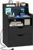 Nachttisch LED mit Steckdose,Nightstand mit 2 Schubladen Produktbild-Vorschau 1