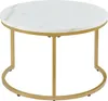A round coffee table with a white marble-look top and a gold metal base. Náhľad obrázku produktu