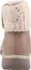 A close-up back view of a taupe boot with a cream cable-knit cuff. Voir les images du produit