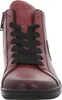 A close-up front view of a red high-top sneaker with black laces. Produktbild-Vorschau