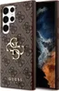 A brown Guess phone case with a gold logo and the word GUESS on it, shown next to a smartphone. Produktbild-Vorschau