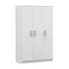 A white wardrobe with three doors and wooden handles, shown against a white background. Voir les images du produit