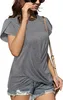 ASKSA Damen T-Shirt Rundhals Kurzarm Blütenblatt Ärmel Produktbild-Vorschau 3