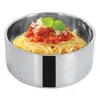 A close-up shot of a stainless steel bowl filled with spaghetti and tomato sauce. Podgląd zdjęcia produktu