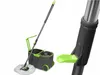 A spin mop and bucket set is shown against a white background. A close-up of the mop handle and a green foot pedal is shown on the right. Náhled obrázku produktu
