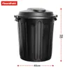 A black trash can with a lid is shown against a white background, with dimensions indicated. Podgląd zdjęcia produktu