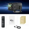 A collage of images showing a projector, its accessories, and packaging. Náhľad obrázku produktu
