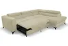A beige sectional sofa with a pull-out bed feature. Voir les images du produit