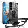 A clear phone case with a ring holder and screen protectors, displayed against a white background. Produktbild-Vorschau