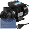 A black water pump with a blue and white label and a power cord with a plug. Produktbild-Vorschau