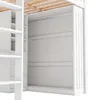 A white loft bed with a desk and wardrobe underneath, viewed from the side. Náhled obrázku produktu
