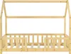 A wooden house-shaped bed frame with a slatted base and partial side rails, shown against a white background. Produktbild-Vorschau