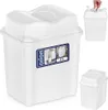 A collage of images showing a white Orion 5-liter trash can with a flip lid. Produktbild-Vorschau