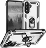 A silver and black rugged phone case with a ring holder, shown from multiple angles. Produktbild-Vorschau