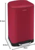 A red pedal bin with dimensions indicated. Voir les images du produit
