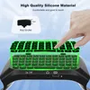 A hand is shown interacting with a glowing green keyboard, highlighting its features. Produktbild-Vorschau