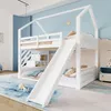 A child's bedroom with a white bunk bed featuring a slide and storage stairs. Produktbild-Vorschau