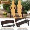 A garden bench with two illustrated figures sitting on it, surrounded by plants and gravel. Náhled obrázku produktu