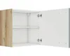 An open cabinet with a wood-grain exterior and white interior, showing two shelves and hinges. Produktbild-Vorschau