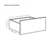 A diagram showing the dimensions of a drawer. Voir les images du produit