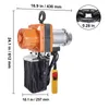 A product shot of an electric chain hoist with dimensions indicated. Produktbild-Vorschau