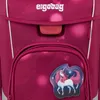 A close-up of a pink backpack with a unicorn patch. Produktbild-Vorschau