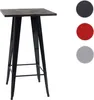 A black metal bar table with a wooden top, shown against a white background. Three colored circles (black, red, gray) are displayed to the right, likely indicating color options. Voir les images du produit