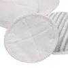 A close-up view of several round microfiber cleaning pads, some plain white and one with gray stripes. Produktbild-Vorschau