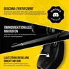 Marketing image for a gaming headset, highlighting features like Discord certification, omnidirectional microphone, and on-ear volume control. Produktbild-Vorschau