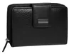 A black leather wallet with a zipper closure and a snap-button flap. Anteprima dell’immagine prodotto