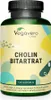 A bottle of Vegavero Cholin Bitartrat capsules against a colorful, abstract background. Produktbild-Vorschau