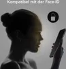A woman is holding a smartphone, and a graphic overlay indicates Face-ID compatibility. Náhľad obrázku produktu