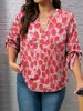 Damen Sommerhemd Plus Size Lange Ärmel Erdbeermuster Rot Produktbild-Vorschau 5