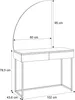 A diagram showing the dimensions of a vanity table with a mirror. Produktbild-Vorschau