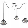 A black, three-light pendant lamp with wire cage shades hangs from a black ceiling mount. Produktbild-Vorschau